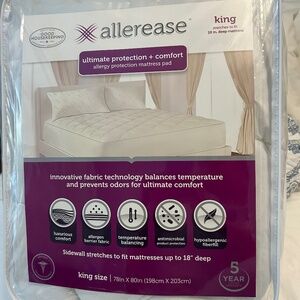 AllerEase Allergy Protection Mattress Pad - King, NWT